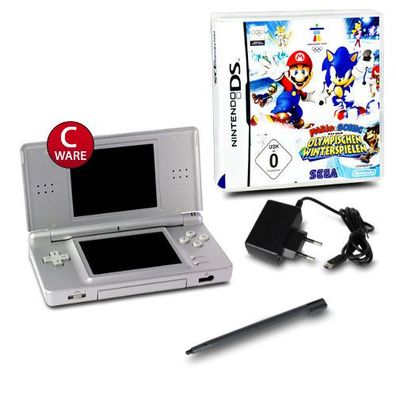 DS Lite Konsole Silber #73C + Ladekabel + Mario & Sonic bei olymp Winterspielen