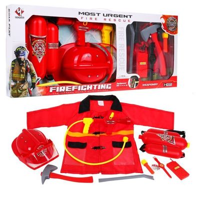 Großes Feuerwehrmann-Set 10-tlg. für Kinder ab 3 Jahren Outfit + Helm + Feuerlösch...