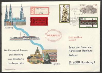 DDR Umschlag gelaufen von Dresden nach Hamburg als Einschreiben R 785 c
