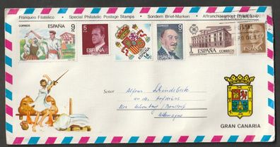 Spanien Umschlag gelaufen von Gran Canaria nach Nürnberg Sonderbriefmarken