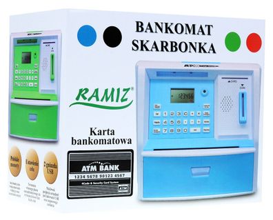 Geldautomat mit Karte Sparschwein für Kinder ab 3 Jahren blau Interaktive Funktion...