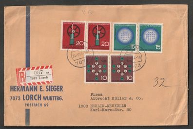 BRD Umschlag gelaufen von Lorch nach Berlin-Neukölln als Einschreiben R 067 ss