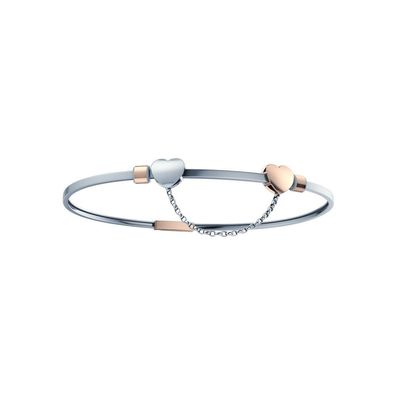 FRAU ORO - DCHF4876 - Doppelte Herz mit weißer/rosa Goldkette