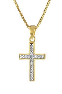 trendor Schmuck Kreuz-Anhänger für Mädchen Gold 585 + vergoldete Silberkette 15907