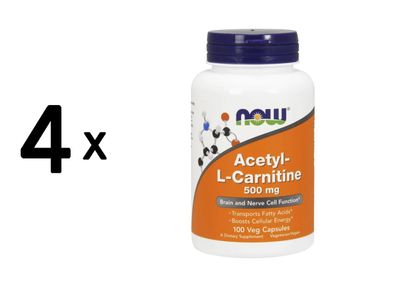4 x Now Foods Acetyl L-Carnitine 500mg (100)
