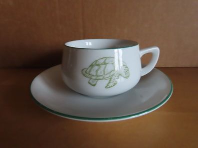 kleine Tasse mit Untertasse Mokkatasse grüner Rand Schildkröte / Thomas