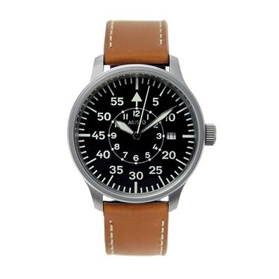 ARISTO Herren Armbanduhr 3H80 Fliegeruhr 42mm, Lederband, Ronda-Werk