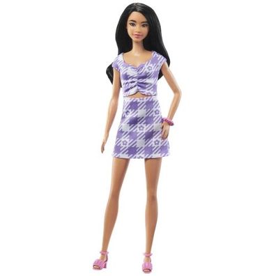 Mattel - Barbie Fashionistas Doll In Plaid Cutout Dress With Wavy Black ...