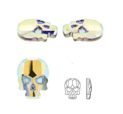 Swarovski® Nail Crystal Flatback Skull Aurore Boreale 10x7.5mm