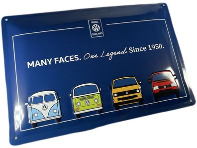 Original Blechschild VW Bus Schild Many Faces One Legend Since 1950 20 x 30 cm