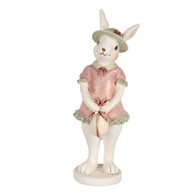 Clayre & Eef Figur Kaninchen 15 cm Weiß Rosa Polyresin (Gr. 5x5x15 cm)