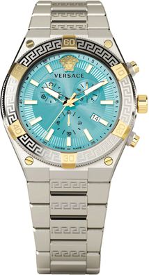 Versace VESO01223 V-Sporty Greca Chronograph türkis gold silber Herren Uhr NEU