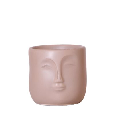 Übertopf "Zen Face" - sand-farben braun - Keramik mit Gesicht - passend für 9cm Töpfe