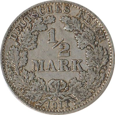 Kaiserreich J.016 1911 A Kleinmünze 1/2 Mark Silber*