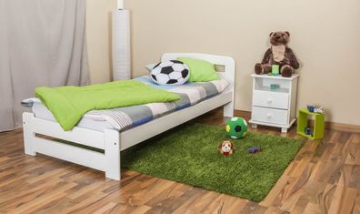 Kinderbett / Jugendbett Kiefer Vollholz massiv weiß lackiert A7, inkl. Lattenros