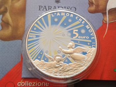 Original 5 euro 2023 Italien Dante Alighieri Paradiso Silber coloriert farbig