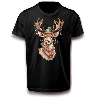 Festliches Rentier Weihnachten Weihnachtsbaum Design T-Shirt 122 - 3XL Baumwolle Fun