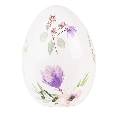Clayre & Eef Dekorationsfigur Ei Ø 7x10 cm Weiß Violett Terrakotta Blumen