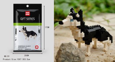Husky Hund Figur Bausteine Modell LNO Micro-Bricks