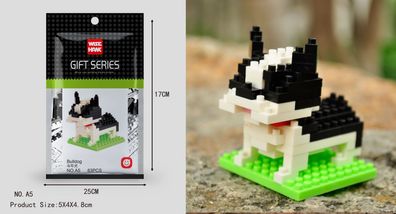 Bulldogge Hund Figur Bausteine Modell LNO Micro-Bricks