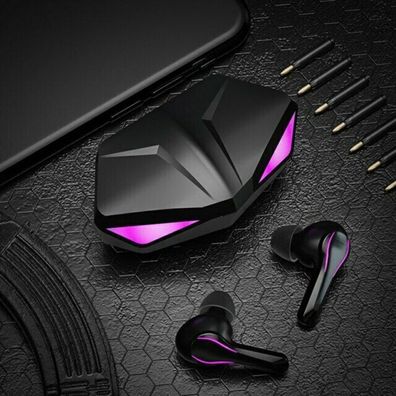 Gaming LED In-Ear Bluetooth Violett Kopfhörer Wireless Ohrhörer von Zime