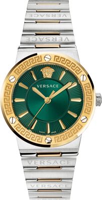 Versace VEVH00720 Greca Logo grün gold silber Edelstahl Armband Uhr Damen NEU