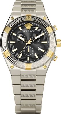 Versace VESO01123 V-Sporty Greca Chronograph schwarz silber gold Herren Uhr NEU