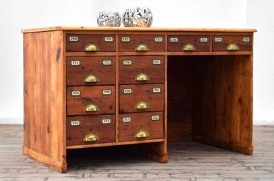 Schreibtisch mit Schubladen Antik Uhrmacher Alt Vintage Holz Loft Büro Sideboard