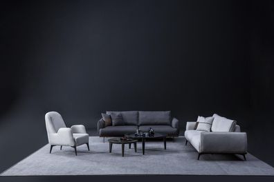 Sofagarnitur Dreisitzer Sessel Set Design Modern Polstersofa Textil