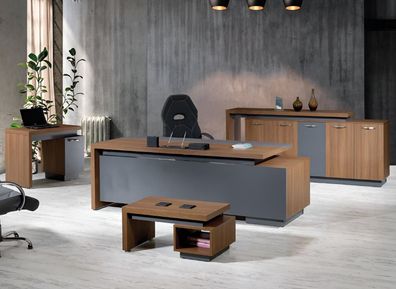 Komplettbüro Büromöbel Schreibtisch Büro Bürotisch Set 4tlg Holz Braun