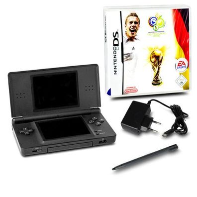DS Lite Handheld Konsole in Schwarz #70A + Kabel + Spiel FIFA Fussball WM 2006