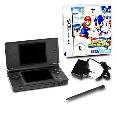 DS Lite Handheld Konsole schw#70A + Kabel + Mario & Sonic b. olymp. Winterspielen