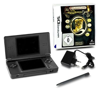 Ds Lite Handheld Konsole schwarz #70A + Professor Layton geheimnisvolle Dorf