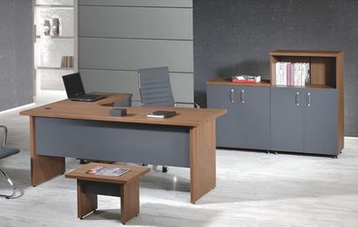 Komplettbüro Eckbürotisch Büromöbel 4tlg Holz Set Grau Computermöbel