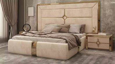 Schlafzimmer Doppel Bett Luxus Einrichtung Beige Polster Moderne Design