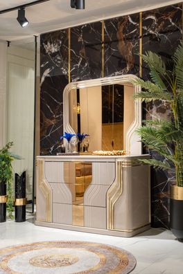 Luxus Design Kommode mit Spiegel Modern Schlafzimmer Einrichtung