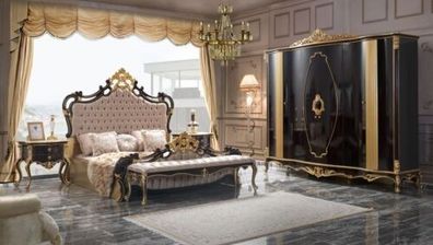 Chesterfield Luxus Schlafzimmer Garnitur Bett Doppelbett 5tlg Schwarz