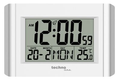 technoline Digitale Quarz-Wand-Uhr WS8002, Weiß-silber, 215 x 150 x 28mm