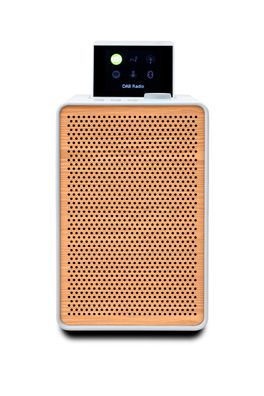 Evoke Spot - Wood Edition, Kompaktes Musiksystem in Cotton White mit Kirschholzgrill