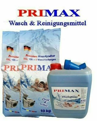 20kg Primax&reg; Waschpulver + 5L Primax&reg; Weichspüler + Ausgießer