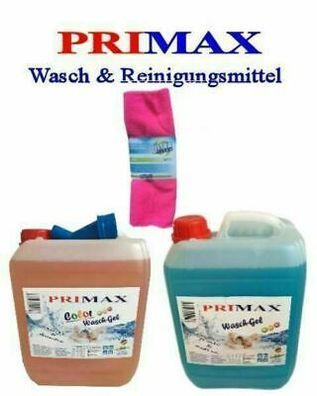 10L Primax Flüssigwaschmittel blau Konzentrat 10L Colorwaschgel Tuch + Ausgießer