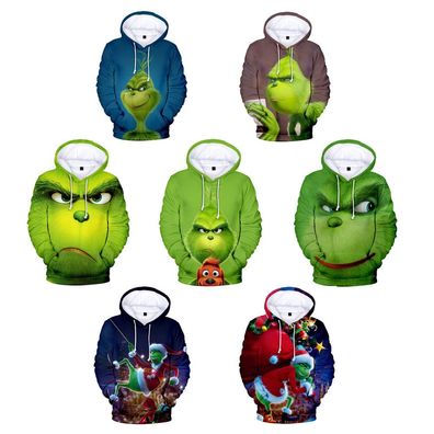 The Grinch Kapuzenpullover Cartoon Grün Monster 3D Druck Hoodie Weihnachts Sweatshirt