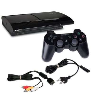 PS3 Konsole Super Slim 500 GB Modell Nr. Cech-4004C Schwarz + Kabel + Controller