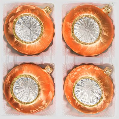 4 tlg. Glas-Weihnachtskugeln Set 10cm Ø in "Vintage Ice Orange Gold"