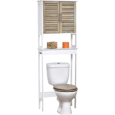 Badezimmerschrank über der Toilette weiß braun MDF-Platte 23x63x179 cm Schrank Modern