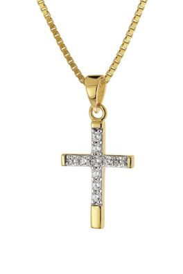 trendor Schmuck Kreuz-Anhänger für Mädchen Gold 585 + vergoldete Silberkette 15908