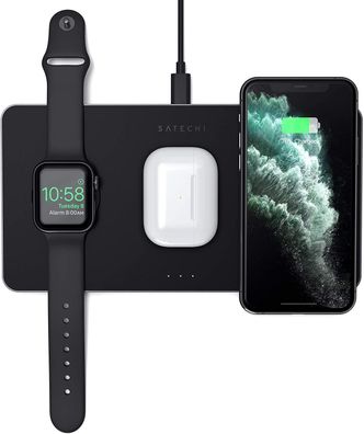 Satechi Trio Ladegerät iPhone 13 12 AirPods Apple Watch Ladepad Qi schwarz