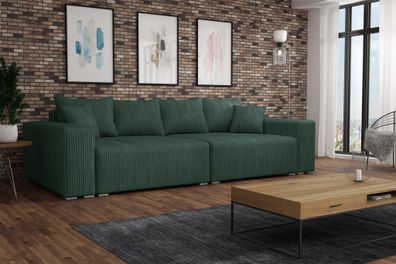 Big Sofa Couchgarnitur REGGIO Megasofa mit Schlaffunktion Stoff Poso Flaschengrü