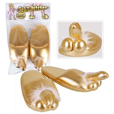 Penis Puschen Goldene Hausschuhe mit Penis und Hoden