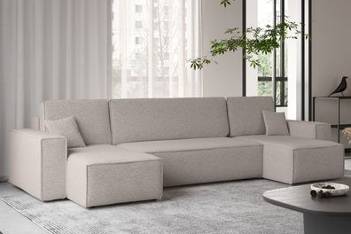 Ecksofa mit schlaffunktion und bettkasten, Couch U-form BEST - abriamo Dunkelbeige